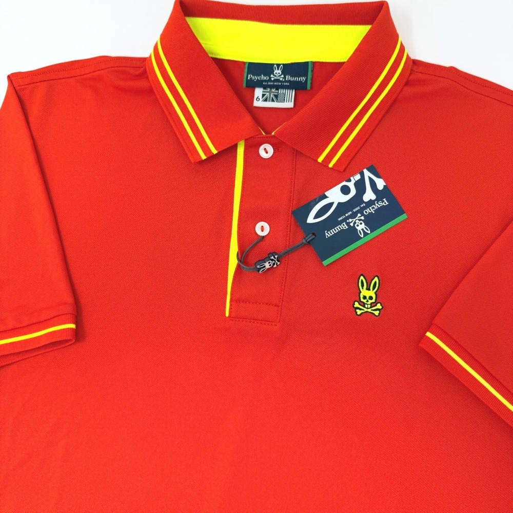 Psycho Bunny Mens Size 6 Seaton Sport Polo Red Yellow B6K126Q1PB NEW